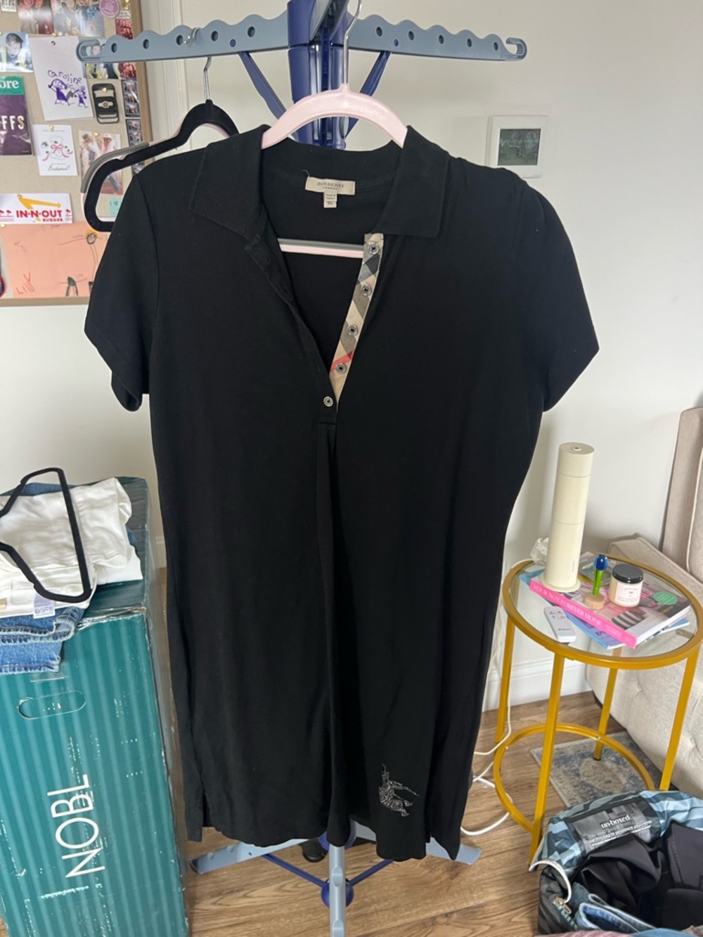 Burberry Black Short-Sleeve Polo Tunic with Check Trim